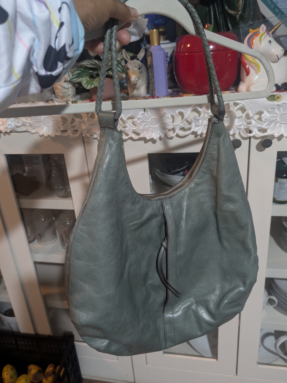 HOBO Braided-Handle Leather Shoulder Hobo in Sage Green